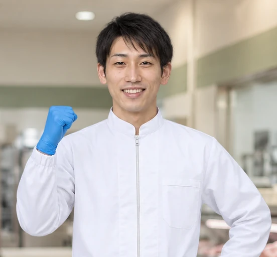 白い制服のスタッフの笑顔